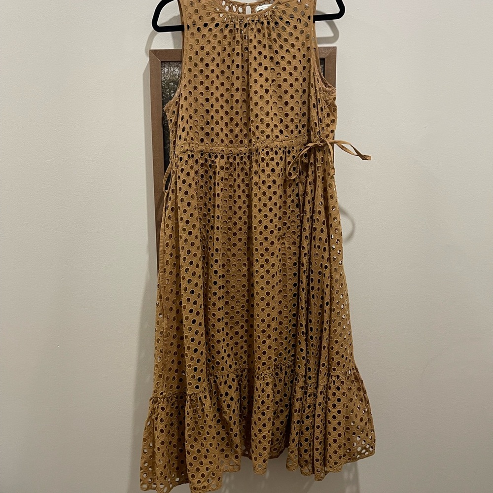 Anthropologie | $450 Ne Quittez Pas Uptown Midi Honey Brown Eyelet Dress M - Picture 6 of 8
